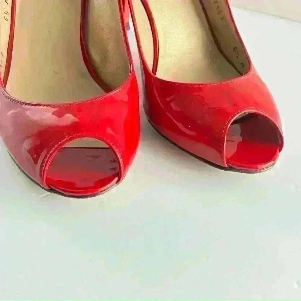 STUART WEITZMAN RED LEATHER Y2K SLINGBACK OPEN TOE KITTEN HEELS SANDALS SIZE 6.5 - Picture 4 of 12